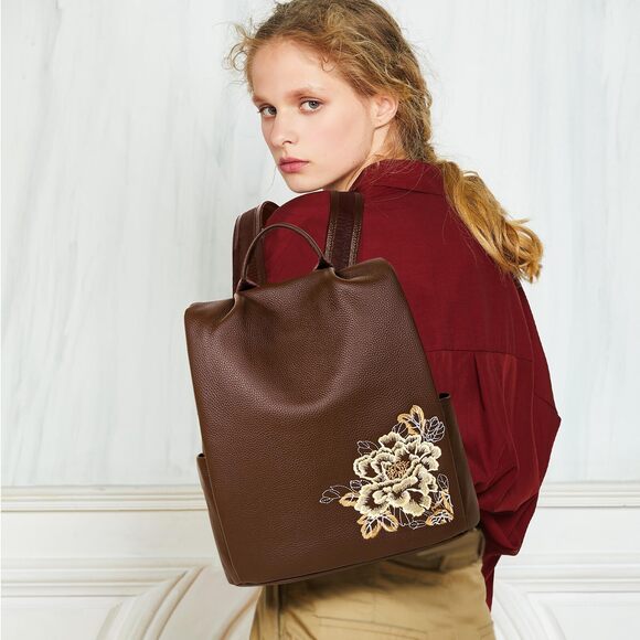 4064 Leather Backpack : Elegant Floral Designer Purse - Small Shoulder Bag